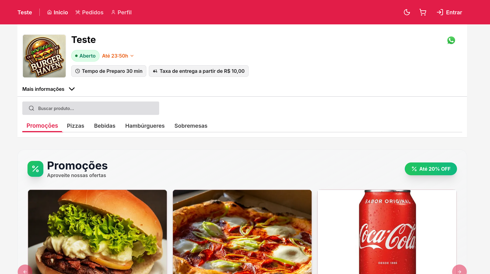 Cardápio Digital Desktop Menuzz